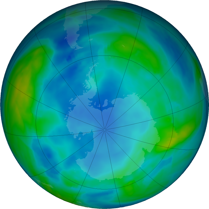 Antarctic ozone map for 29 May 2023